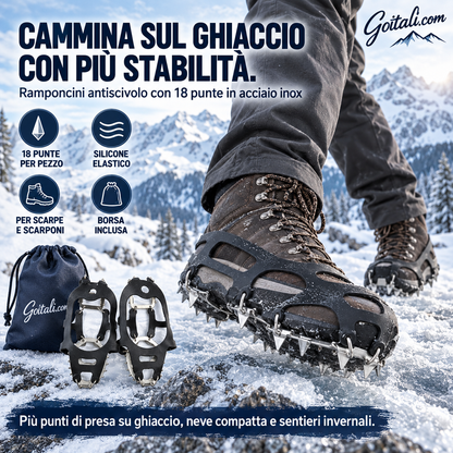 ❄️🥾 Goitali® Ramponcini Antiscivolo con 18 Punte in Acciaio Inox – per Ghiaccio e Neve, M/L