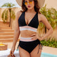 👙 Bikini a vita alta con elastico arcobaleno – controllo della pancia, scollo halter a V e lacci laterali – perfetto per spiaggia e piscina 🏖️🌈✨