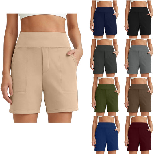 Pantaloncini Bermuda sportivi a vita alta da donna con tasche – Per corsa, yoga, abbigliamento casual estivo (Spedizione gratuita con acquisto di 2)
