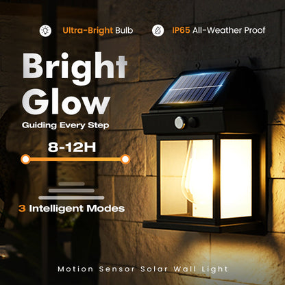 🏮Goitali® Lanterna Solare da Parete IP65 con Sensore di Movimento e Luce Calda – 3 Modalità, Ricarica Solare per Giardino, Portico e Patio ✨