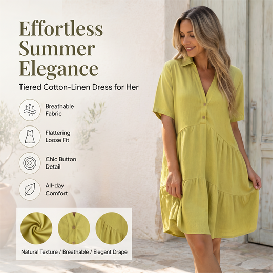 💝 Abito dal colore solido con revers e bottoni, dal taglio classico e dal tessuto leggero e traspirante – comfort e stile per ogni occasione! 🌸🩱👗