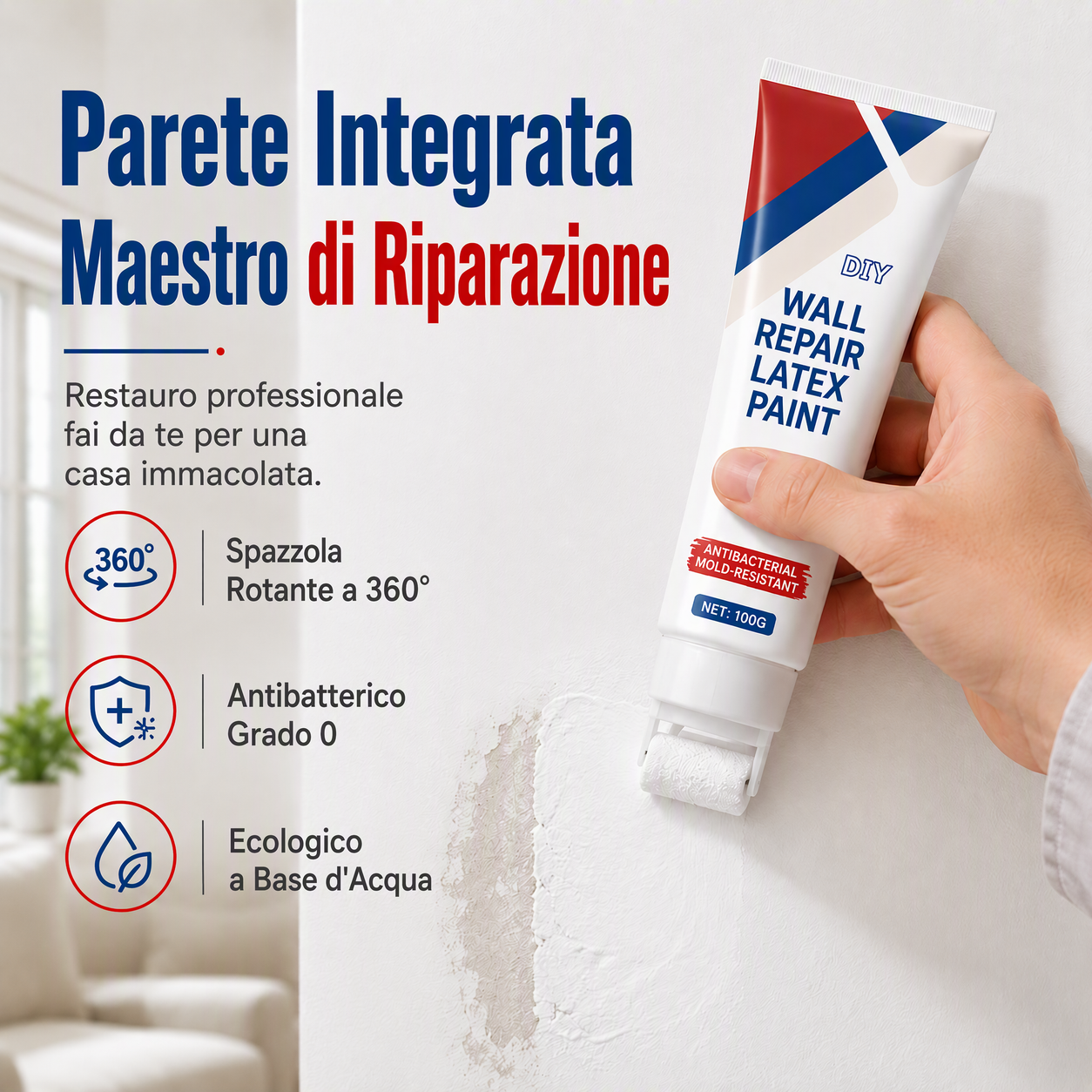 🧱🖌️✨Pasta Riparatrice Impermeabile per Pareti con Piccolo Rullo Integrato