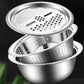 🥗🔪 Questo set 3 in 1 comprende una ciotola, un vassoio di raccolta/scolo e una grattugia con cestello di scolo compatibile con filtro per lavare, scolare e mescolare. 🧽💧🔄
