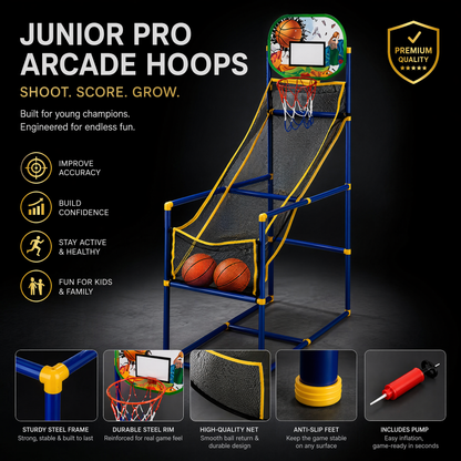 🏀⛹️ Gioco Arcade di Basket Indoor con 4 Palloni – Canestro per Bambini da Casa 🎯🏀 Perfetto per Sala Giochi & Feste, Sviluppa la Motricità, Telaio Indistruttibile, Pronto a Giocare!