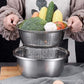 🥗🔪 Questo set 3 in 1 comprende una ciotola, un vassoio di raccolta/scolo e una grattugia con cestello di scolo compatibile con filtro per lavare, scolare e mescolare. 🧽💧🔄