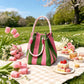 🏆👜🌴 Secchiello a righe in stile bohémien, lavorato a maglia – Borsa a tracolla artigianale perfetta per l'estate e la spiaggia 🧶☀️🏖️