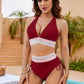 👙 Bikini a vita alta con elastico arcobaleno – controllo della pancia, scollo halter a V e lacci laterali – perfetto per spiaggia e piscina 🏖️🌈✨