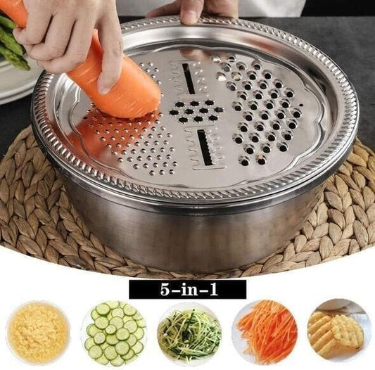 🥗🔪 Questo set 3 in 1 comprende una ciotola, un vassoio di raccolta/scolo e una grattugia con cestello di scolo compatibile con filtro per lavare, scolare e mescolare. 🧽💧🔄