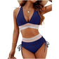 👙 Bikini a vita alta con elastico arcobaleno – controllo della pancia, scollo halter a V e lacci laterali – perfetto per spiaggia e piscina 🏖️🌈✨