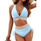 👙 Bikini a vita alta con elastico arcobaleno – controllo della pancia, scollo halter a V e lacci laterali – perfetto per spiaggia e piscina 🏖️🌈✨