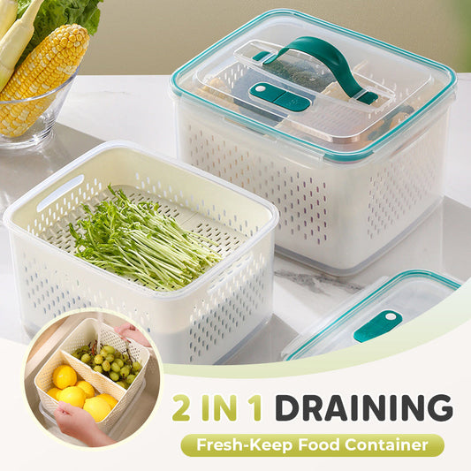 🔥 OFFERTA ESTIVA – 50% DI SCONTO! 💝 Contenitore 2 in 1 per alimenti con scolo e conservazione freschezza – il tuo alleato in cucina! 🍱✨