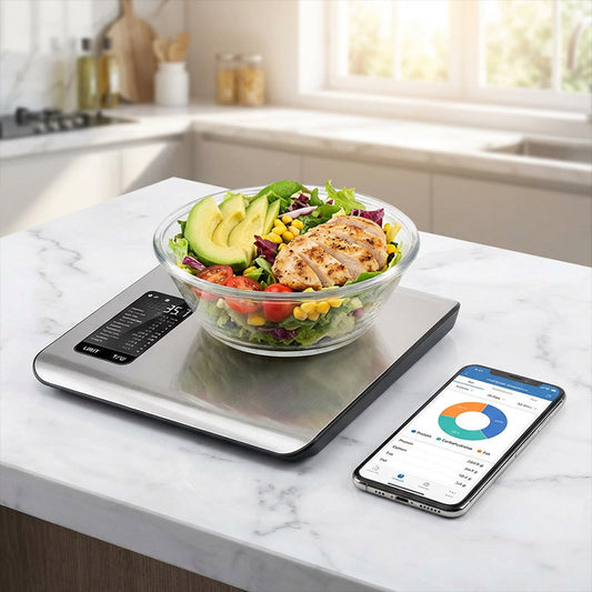 ⚖️📊 Bilancia da cucina digitale – misura 19 valori nutrizionali e calorie tramite app, 5 kg in acciaio inox 🥗✅ – per un'alimentazione sana e il controllo del peso
