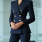 💼 60% DI SCONTO! ✨ Tailleur moderno da donna con autorità – Abito a righe stile principessa, blazer strutturato e pantalone ampio elegante 👖
