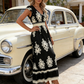 🌞 Nuovo per primavera ed estate 👗 Abito maxi barocco con scollo a V – vita alta, tessuto antirughe – perfetto per vacanze e tutti i giorni ✨🌿