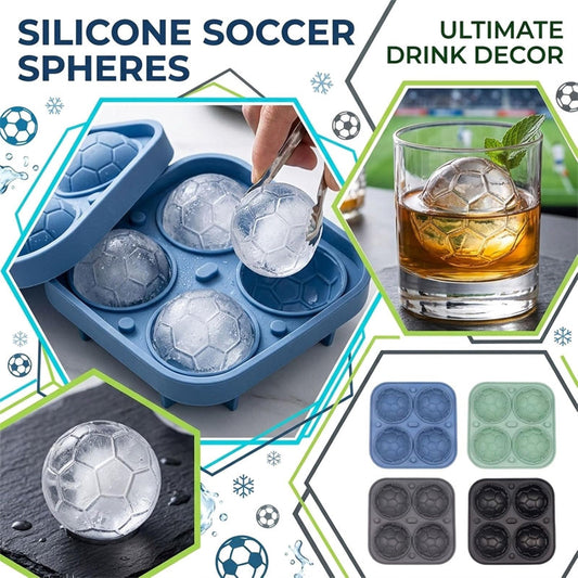 ⚽ Stampo per cubetti di ghiaccio a forma di pallone da calcio in silicone – Cubetti da 5,5 cm, scioglimento lento, design anti-perdite, disponibile in 4 colori, perfetto per serate di giochi e cocktail 🥂🧊🎉