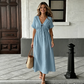 👗 50% DI SCONTO ORA! 🌸 Abito Midi Estivo Donna con Scollo a V, Legatura sul Davanti – Vita Impero, Gonna a Linea A Morbida e Fresco Misto Cotone ☀️