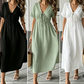 👗 50% DI SCONTO ORA! 🌸 Abito Midi Estivo Donna con Scollo a V, Legatura sul Davanti – Vita Impero, Gonna a Linea A Morbida e Fresco Misto Cotone ☀️