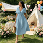 👗 50% DI SCONTO ORA! 🌸 Abito Midi Estivo Donna con Scollo a V, Legatura sul Davanti – Vita Impero, Gonna a Linea A Morbida e Fresco Misto Cotone ☀️