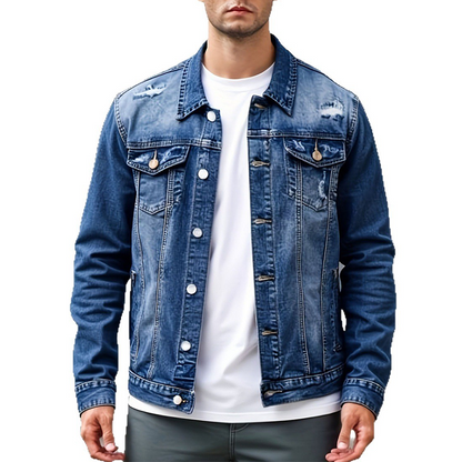 🧥 PROMO LIMITATA 50% DI SCONTO! 👖 Giacca in Jeans Dilavato Vintage da Uomo – Design Senza Tempo, Tessuto Resistente & Tasche Funzionali ✨