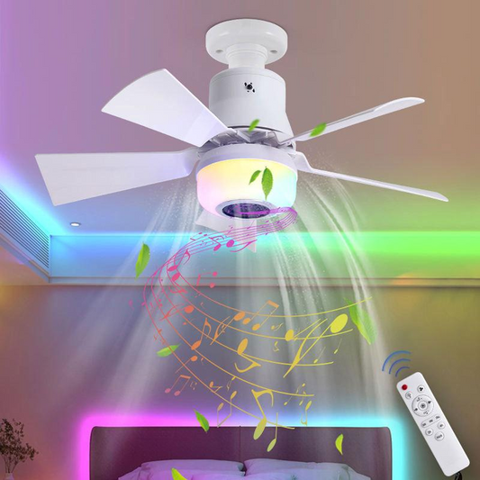 🍃 Ventilatore da soffitto intelligente con illuminazione RGB e altoparlante Bluetooth - 3 livelli, telecomando e attacco E27