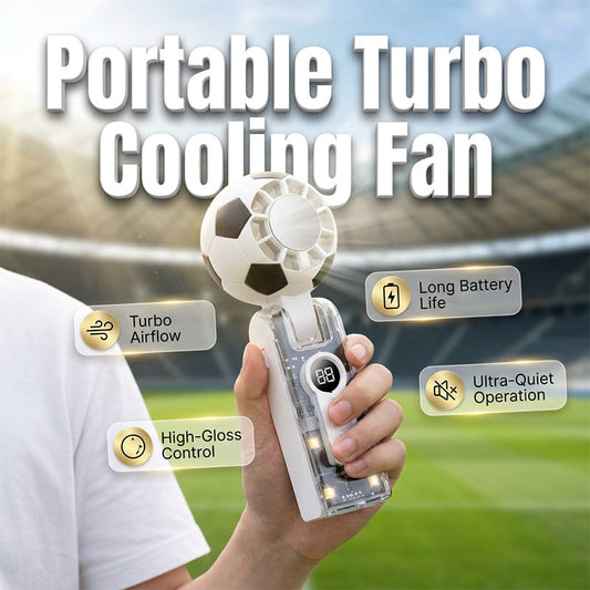 🔥50% OFF ⚽🌍 Ventola da Mondiale – Design a pallone da calcio, portatile e pieghevole con display digitale 🔢💨