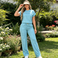 ⏰🔥 OFFERTA A TEMPO LIMITATO - 50% DI SCONTO! 🔥 Set da donna: maglia casual a maniche corte e pantaloni a zampa larga