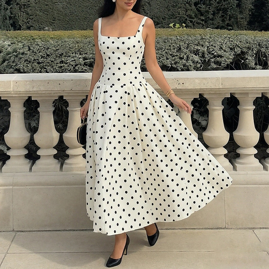 👗✨ Abito a ruota a pois vintage per donna 🎀🌸