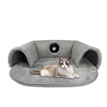 🐱🧸✨ Cuccia a tunnel 2 in 1 in peluche per gatti 🚪🌈🏠
