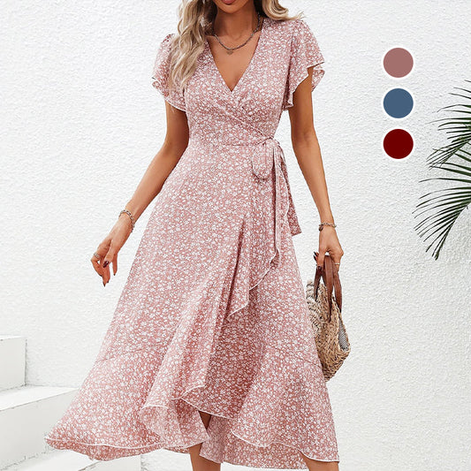 📢📢 50% DI SCONTO !! ⏰ Abito elegante estivo floreale – scollo a V, laccio in vita e gonna morbida 🌸