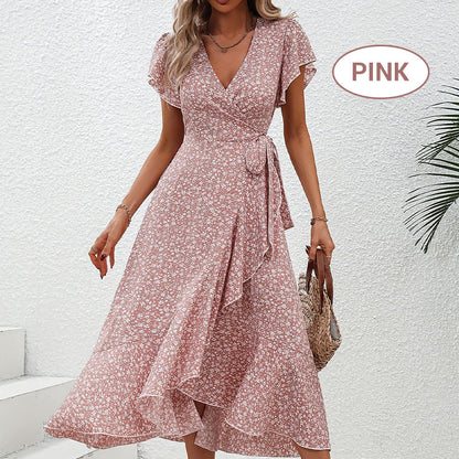 📢📢 50% DI SCONTO !! ⏰ Abito elegante estivo floreale – scollo a V, laccio in vita e gonna morbida 🌸