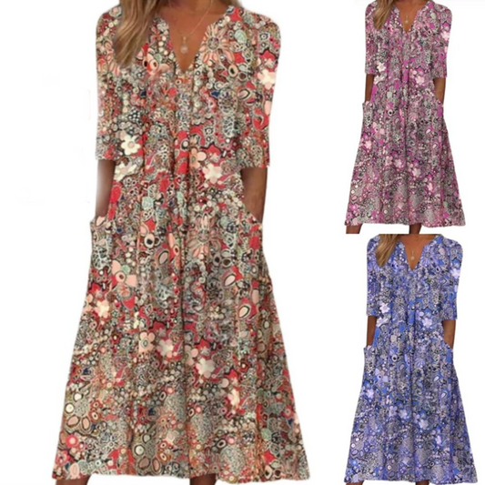 👗✨ Abito floreale V-neck a vestibilità ampia – comfort e stile per ogni occasione! 🌸