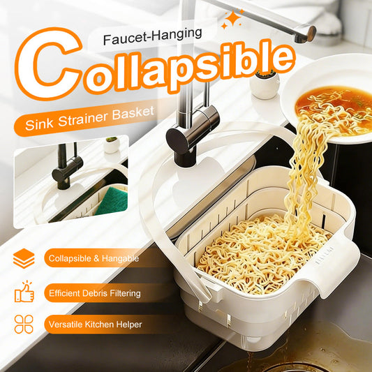 🚰 CESTELLO FILTRANTE PIEGHEVOLE PER LAVANDINO! 🧺 Si aggancia al rubinetto, raccoglie i residui e si ripiega per risparmiare spazio! Perfetto per la cucina! 🌊✨