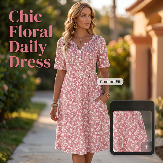 👗💫 Vestito casual femminile con scollo a V, fantasia stampata e tasche – comodo e alla moda per ogni occasione! 🌸🛍️