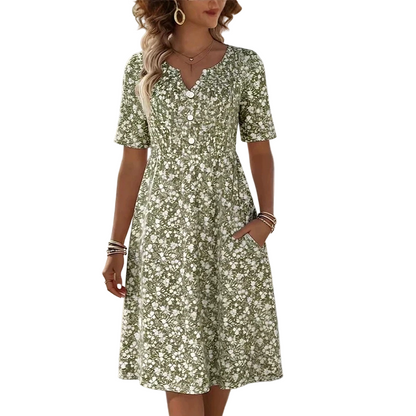 👗💫 Vestito casual femminile con scollo a V, fantasia stampata e tasche – comodo e alla moda per ogni occasione! 🌸🛍️