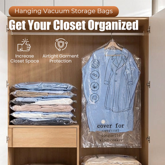 🧥📦 Sacchetti sottovuoto appendibili per vestiti con pompa inclusa – risparmia spazio e protegge i tuoi capi! 💨✨