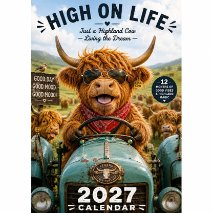 2027 Funny Highland Cow Wall Calendar | A4 Hanging Calendar | Designed by Isabel Kline 🐮📅 Calendario da parete 2027 con mucca scozzese divertente | Calendario appendibile A4 | Progettato da Isabel Kline ✨🎨