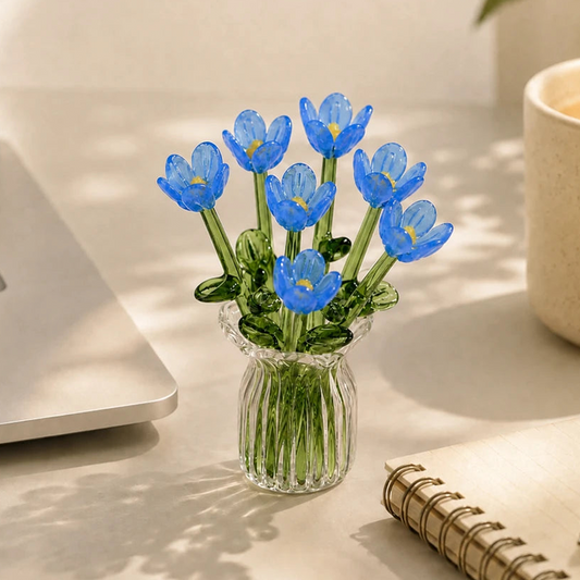 🌸💎 Set di figurine floreali in vetro colorato – Miniature artigianali per collezionisti e amanti dell'arredamento! 🎨🏠