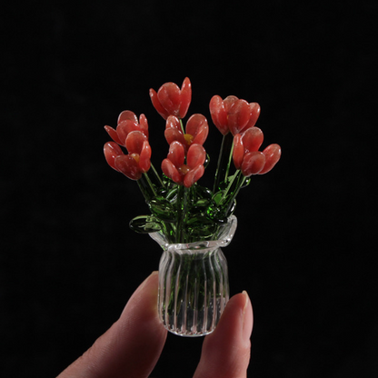 Miniature Colored Glass Flower Figurine Set