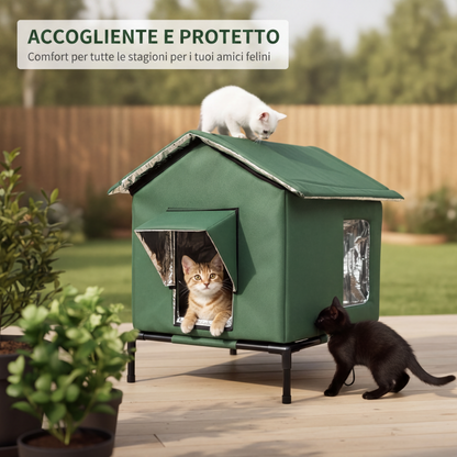 ⏳Sconto del 50% per tempo limitato⏰Casetta per gatti da esterno sopraelevata per tutte le stagioni – Tessuto Oxford impermeabile, rivestimento in alluminio termico e design pieghevole🐈🏠🌧️
