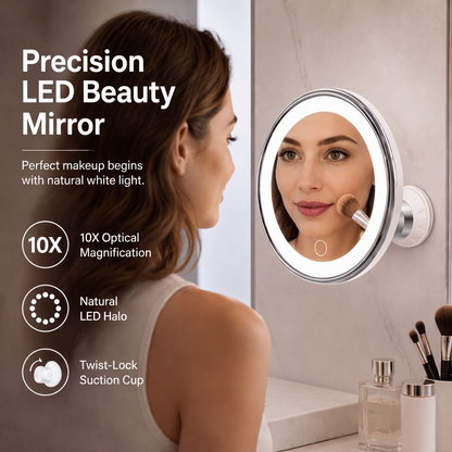 🔍💡 Specchio da Trucco con Ingrandimento 10x, Luce LED e Ventosa – Ideale per Trucco, Sopracciglia e Dettagli ✨