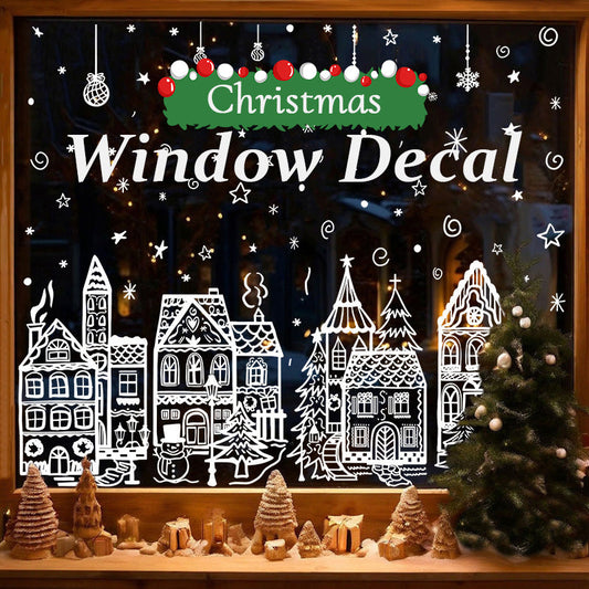 🏠🎅 Set di Decalcomanie per Vetri – Villaggio di Natale – Decora le Finestre con Case, Alberi e Pupazzi di Neve! ❄️🌟