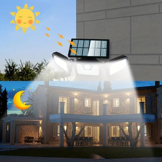 🔦🌞 Lampada solare a 3 faretti con sensore di movimento – Accensione automatica, protezione e risparmio energetico