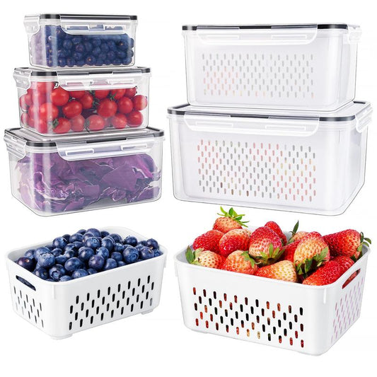 🍓 Set di 3 contenitori per frutta – Scolapasta rimovibile, antigoccia e impilabili per una conservazione perfetta 🧊✨