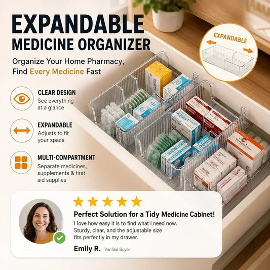 🛒💊 Organizzatore farmaci estensibile e trasparente – Modulare, pratico e perfetto per il tuo armadietto. Ordina ora! 🔥🗄️