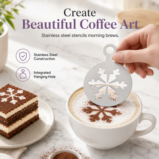 ☕✨ Stencil in acciaio inox per latte macchiato – Crea decorazioni da barista su caffè, cappuccino e bevande calde
