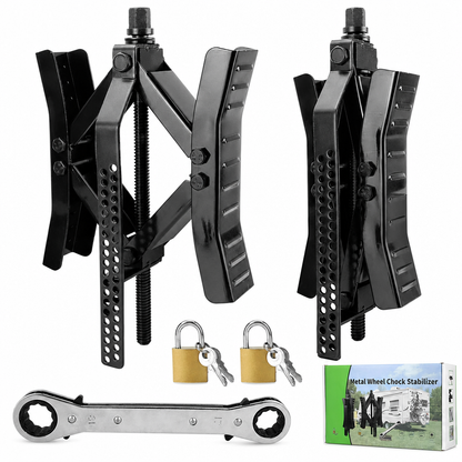 🛒🔩 Set di 2 Stabilizzatori in Metallo per Ruote da Camper e Caravan – La soluzione robusta per la tua sosta. Ordina ora!