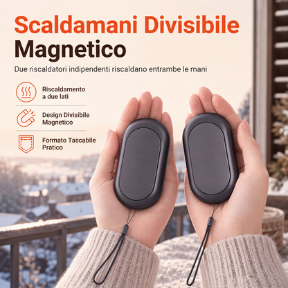 🔥 Scaldamani Ricaricabile Magnetico Divisibile 2 in 1 – Mini Scaldamani Elettrico USB Portatile ✨