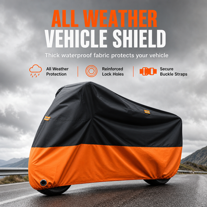 🏍️✨ Copertura Impermeabile per Moto con Fori per Lucchetto – Resistente all’Acqua, Antipolvere e con Accesso per Catena
