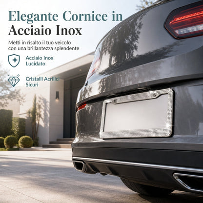 🔥🚗Goitali® Cornice per Targa in Acciaio Inox con Strass – Rendi Unica la Tua Auto ✨